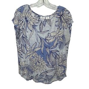 Halston Heritage Blue and Cream Floral Blouse Women’s Size Large